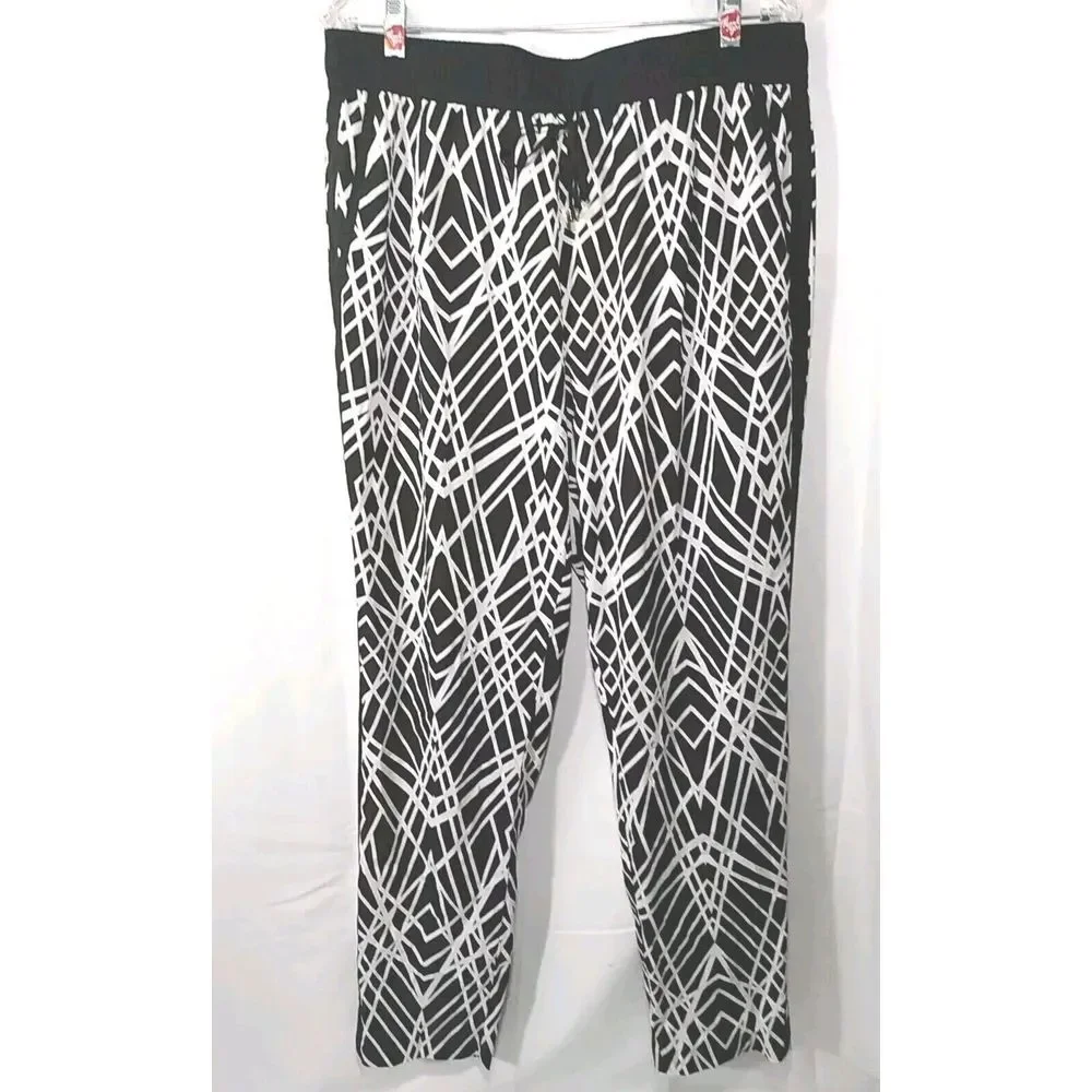 Calvin Klein Women Black White pull on lightweight casual‎ pants Size Large